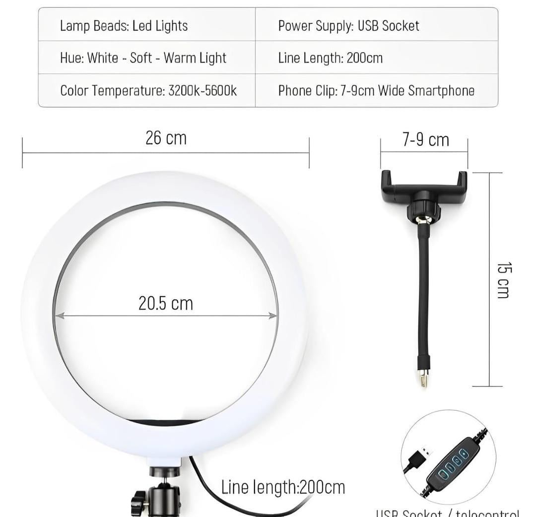 LED Ringlights With Metal Tripod Stand & Mobile Holder