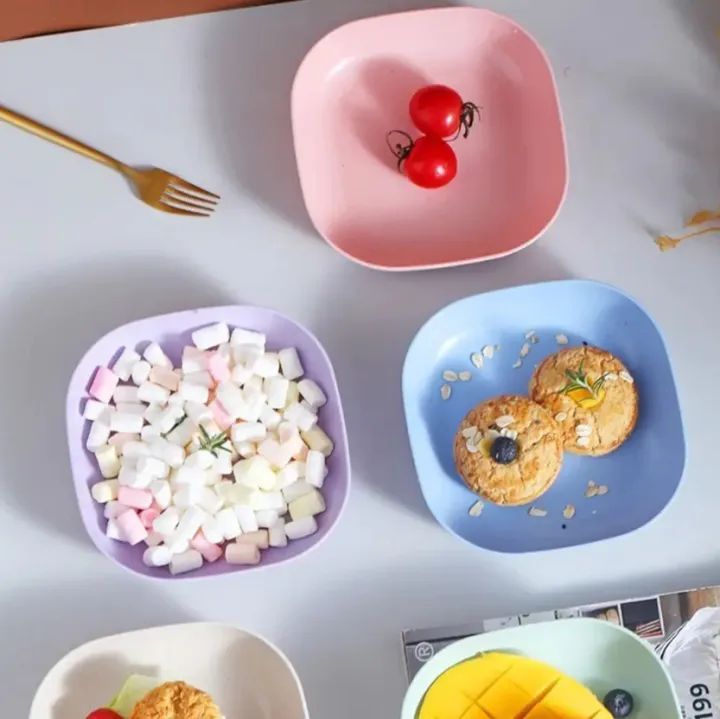 Kitchen Accessories Set Of 10 Square Plastic Dinner Plate Set Set of 10 Pcs Colorful Snacks Breakfast Plate with Stand Kitchen Tools 10Pcs MultiColor