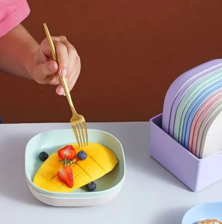 Kitchen Accessories Set Of 10 Square Plastic Dinner Plate Set Set of 10 Pcs Colorful Snacks Breakfast Plate with Stand Kitchen Tools 10Pcs MultiColor