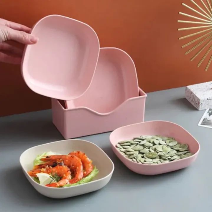 Kitchen Accessories Set Of 10 Square Plastic Dinner Plate Set Set of 10 Pcs Colorful Snacks Breakfast Plate with Stand Kitchen Tools 10Pcs MultiColor