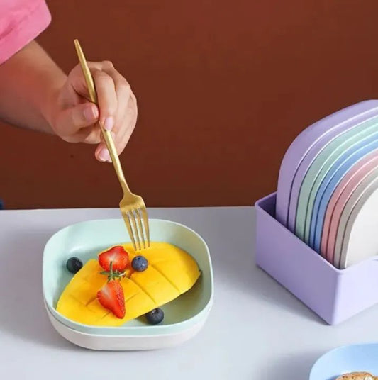 Kitchen Accessories Set Of 10 Square Plastic Dinner Plate Set Set of 10 Pcs Colorful Snacks Breakfast Plate with Stand Kitchen Tools 10Pcs MultiColor